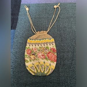Vintage 20th century floral beaded reticule-EUC